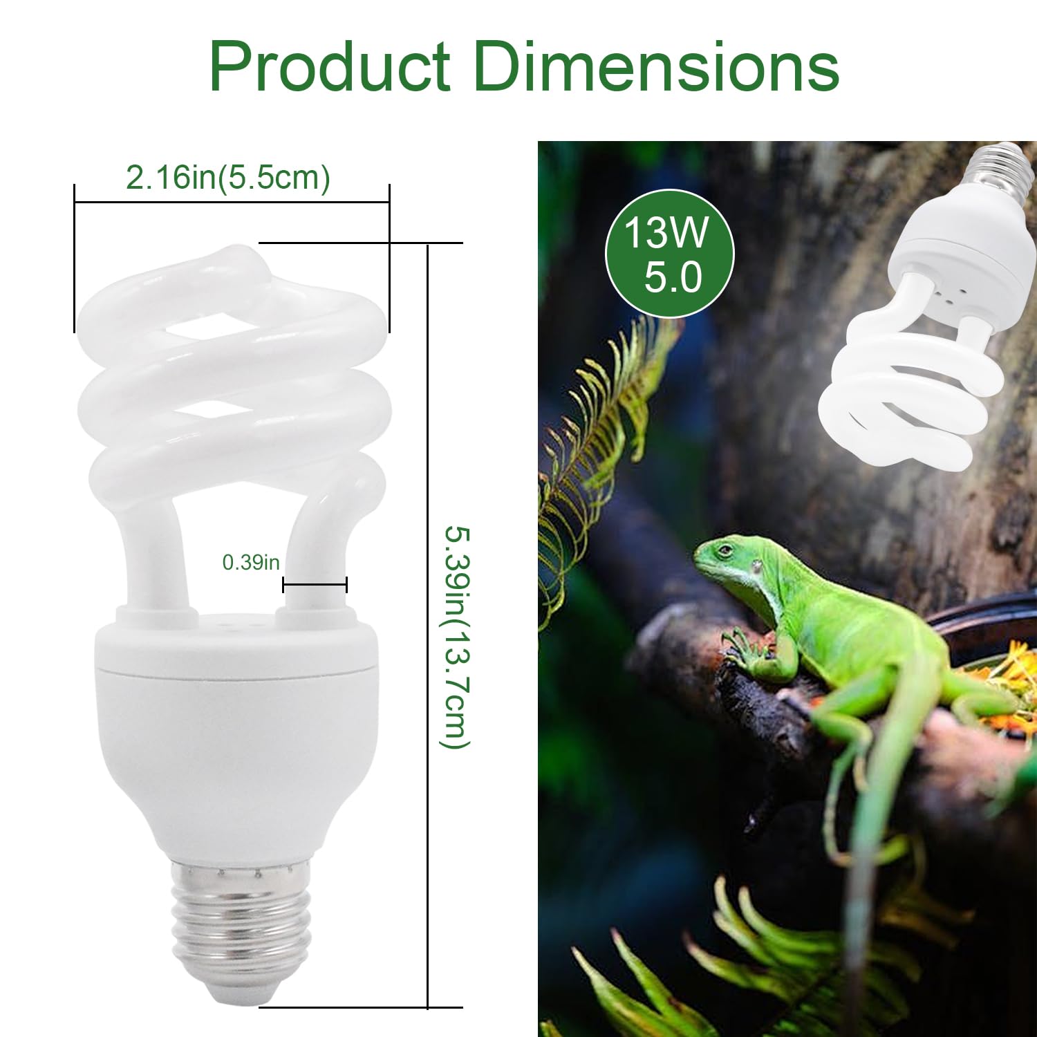 Yimidool Uvb Light For Reptiles, 13W 5.0 Reptile Heat Lamp Bulbs, Uva Uvb Reptiles Light Bulbs Ideal For Rainforest Reptiles, Be